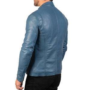 Veste en cuir pour homme, bleue, écologique, grande taille, réversible, avec broderie décorative, coupe-vent, respirante, design personnalisé - Product Image 2