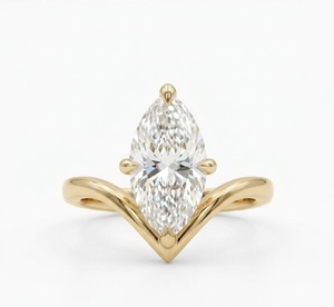 Bague de fiançailles solitaire en or massif 14K/18K avec diamant de laboratoire 2 carats taille marquise, alliance de mariage incurvée en V, cadeau d'anniversaire - Product Image 2