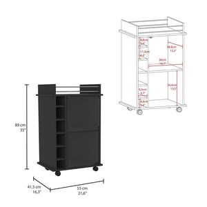 Carrello Bar a Due Ripiani Baltimore, Finitura Nero Wengue con Porta in Vetro, Sei Scomparti per Vino, per Set di Servizio Bevande - Product Image 6