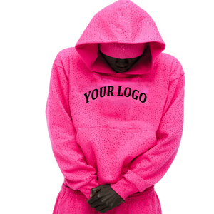 Sweat à capuche rose personnalisé avec strass VVS, 100 % coton, pour homme, coupe oversize, style streetwear haut de gamme, qualité supérieure pour marque de streetwear, vente en gros - Product Image 4