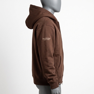 Sudadera con capucha de forro polar marrón moca con cremallera completa, bolsillo frontal dividido, cordones ajustables y cuello con capucha, ropa cálida para actividades al aire libre - Product Image 5