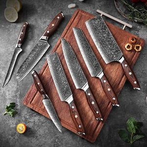 Damascus Steel <b>Knife</b> <b>Set</b> 7-Piece Wood Handle Polished Blade <b>Sharp</b> Chef <b>Knives</b> Stainless Steel 96-Layer Pattern - Product Image 5