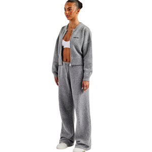 Women's Short Full Zip Hooded Tracksuit <b>Set</b> Sleeve Top Wide Leg Trousers Elastic Drawstring Waist <b>Two</b> <b>Piece</b> Casual <b>Lounge</b> Outfit - Product Image 2