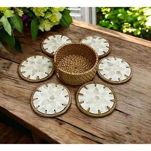 Natural Mother of Pearl Rattan <b>Coaster</b> Handmade Woven Cup <b>Coaster</b> Decorative <b>Drink</b> <b>Coaster</b> <b>for</b> Home Hotel - Product Image 4