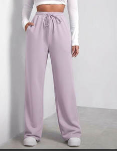 Pantalon taille mi-haute pour femme, coupe ample, avec cordon de serrage, poches, taille élastique, 100% polyester, couleur unie, effet ventre plat, respirant, séchage rapide, écologique - Product Image 6