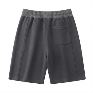 Shorts en coton pour hommes, couleur unie, avec cordon de serrage, décontractés, style Bermuda, respirants, tricotés, coupe ample, taille mi-haute, streetwear - Product Image 2