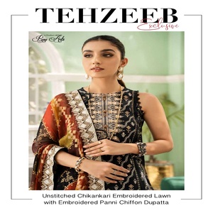 Original marca paquistaní Chikan Kari césped trajes de 3 piezas Riaz artes bordado transpirable Natural TEHZEEB Pakistán ropa - Product Image 4