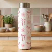 Bouteille d'eau en acier inoxydable avec motif floral, noire, réutilisable, anti-fuite, durable, en métal, pour la maison, le bureau, l'école