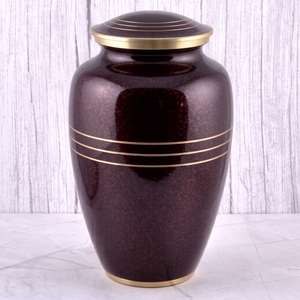 Red and Gold <b>Striped</b> Brass Adult Cremation Urn with matte surface for Human Ashes, Memorial Storage and Home Display - Product Image 6