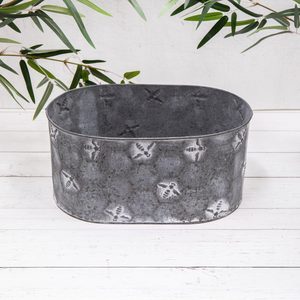 Jardinières rustiques en métal rondes pour l'extérieur, ensemble de deux pots gris, les meilleures jardinières en métal blanchies à la main, grandes jardinières en métal - Product Image 5