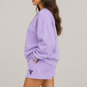 Women's Lavender Polka Letter Crew Neck 2-Piece <b>Shorts</b> <b>Set</b> Custom Casual Sportswear - Product Image 4