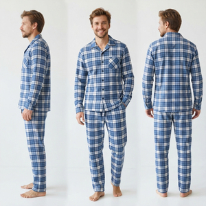 Ensemble de pyjama en flanelle pour homme, chemise à manches longues à carreaux et pantalon de pyjama en flanelle, tenue décontractée pour la maison et la nuit - Product Image 5