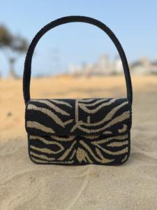 Bolso de hombro bohemio de algodón bordado con cuentas para mujer, con cierre magnético, para viajes diarios de verano, negro dorado, ecológico - Product Image 2