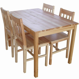 Ensemble de table à manger en teck massif avec 6 chaises à dossier à lattes, table rectangulaire, mobilier de cuisine moderne minimaliste, finition chêne naturel - Product Image 1