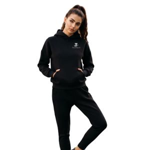 Women's <b>Black</b> <b>Hoodie</b> and Jogger Pants Two Piece Casual Athletic Tracksuit Set - Product Image 2