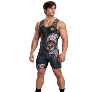 Black White Red <b>Mens</b> Wrestling Singlet Sleeveless Compression Athletic <b>Bodysuit</b> Graphic Training Competition Grappling Sports - Product Image 3