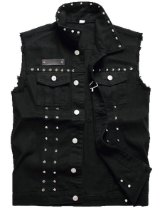 เสื้อกั๊กยีนส์ผู้ชาย SBEA IMPEX ประดับเพชร แต่งขาด ทรงเข้ารูป แห้งเร็ว ป้องกันรังสียูวี สไตล์วินเทจลำลอง สีทูโทน สำหรับฤดูใบไม้ร่วง - Product Image 1