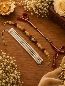 Traditional Indian Rose <b>Gold</b> Plated <b>Beaded</b> <b>Bracelet</b> Set Pearl Crystal Garnet Om Chain Link Jewelry Unisex Wedding Party Gift - Product Image 2