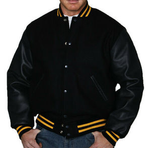 Chaqueta Bomber de Cuero Unisex Personalizada al por Mayor, Cuello Alto, Mangas de Lana, Chaquetas de Béisbol Varsity de Invierno, Talla Personalizada - Product Image 1