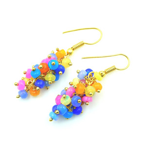 ต่างหูประดับโอปอลเอธิโอเปียแบบเม็ดลูกปัด, ทอง 14K, พลอยสีรุ้ง - Product Image 1