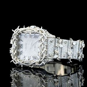 Montre mécanique en acier inoxydable avec lunette carrée à clous, verre en diamant Moissanite qualité VVS1 5mm 18mm, style Hip-hop, mode masculine - Product Image 3