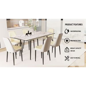 Set Tavolo da Pranzo Espandibile 47'' e 63'' per 2-6 Persone con Eleganti Sedie Imbottite in Tessuto PU per Sala da Pranzo - Product Image 5