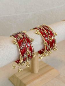 High Quality Indian Bridal <b>Bangle</b> Set Kundan Crystal <b>Bangles</b> Punjabi Kashmiri Churiyan for Wedding Dulhan Small changes occur - Product Image 5