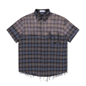 Chemise à carreaux en flanelle à manches courtes pour homme, col rabattu décontracté, respirante, en coton lavé, chemise boutonnée courte pour homme, idéale pour l'été - Product Image 2