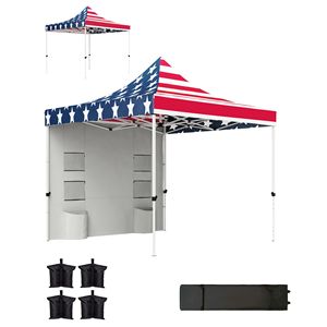 10FT X 10FT Heavy Duty Pop up <b>Canopy</b> <b>Tent</b> with UPF50+ Instant Sun Shelter Storage Pockets American Flag Sidewall - Product Image 1