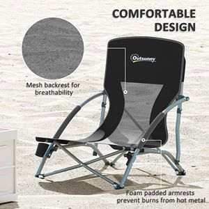 Set di 2 Sedie da Spiaggia Pieghevoli Nere con Schienale in Rete, Borsa per il Trasporto e Portabicchieri per Campeggio, Giardino, Sport e Picnic, Realizzate in Metallo Resistente - Product Image 5