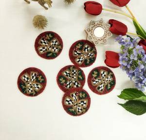 Rustic Mandala Beaded Coaster <b>Set</b> Handmade <b>Bead</b> Coasters Round Glass <b>Bead</b> Coasters Ethnic Table Coasters Decorative Drink Mats - Product Image 3