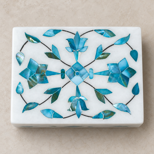 Caja de Joyería Rectangular de Mármol con Diseño Floral Azul Incrustado, Moderna Caja de Almacenamiento para Joyas para el Día de Acción de Gracias - Product Image 3