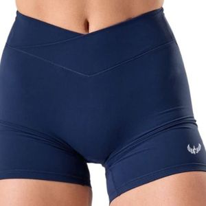 Womens <b>Navy</b> Blue <b>Wrap</b> High Shorts Stretch Compression Workout Running Yoga Gym Fitness Training Activewear Sports High Logo - Product Image 3