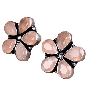 Pendientes de botón bohemios con flor de gema de melocotón, engaste de latón chapado en plata antigua, joyería de moda para mujer, para compromiso - Product Image 1