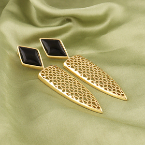 Hypoallergenic <b>earrings</b> kite shape sodalite turquoise black onyx gemstone dangle <b>earring</b> 18k gold plated filigree design <b>earring</b> - Product Image 4