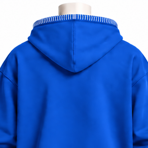 Sudadera con Capucha Azul Rey con Borde Cosido y Efecto Desgastado, Oversize, con Costuras en Contraste y Bolsillo Canguro, Estilo Casual Urbano - Product Image 4