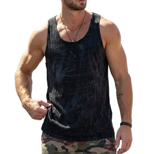 Stylish Acid Wash Men's Tank Top Muscle Fit Sleeveless Gym Vest OEM Wholesale Price Customizable Retro Fitness Tank Tops For Men - Product Image 1