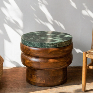<b>Modern</b> Solid Wood Multi-functional Convertible <b>Extendable</b> Nightstand <b>Round</b> Side <b>Table</b> With Marble Top <b>Round</b> Design - Product Image 5