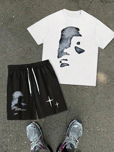 Ensemble de vêtements de sport confortables pour homme, t-shirt et short en coton mélangé pour l'été - Product Image 1