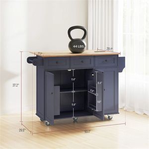 Isla de Cocina Azul y Carrito con Gabinete para Vajilla para la Configuración de su Cocina - Product Image 6
