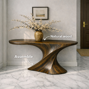 Handcrafted Modern Solid Wood Pedestal Base Console <b>Table</b> Natural Curved Durable Living Room Apartment Hotel Dining School Use - Product Image 6