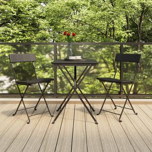 Conjunto de Bistro Plegable de 3 Piezas en Ratán PE Negro y Acero con Recubrimiento en Polvo, Juego de Mesa y Sillas de Jardín - Product Image 1