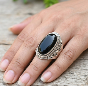 Black Onyx Statement <b>Ring</b> 925 Sterling <b>Silver</b> Vintage Boho Handmade Gemstone <b>Ring</b> <b>Men</b> Women Gift Jewelry for Christmas Gift <b>Men</b> - Product Image 2