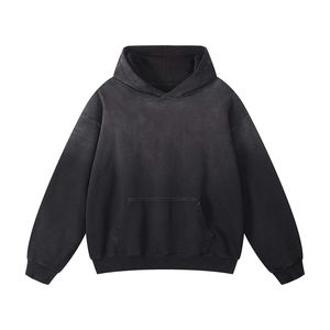 Sweat à capuche pour homme en coton 100% de qualité supérieure, avec tissu épais, cordon en coton 100%, personnalisable, pull-over uni, coupe courte et ample - Product Image 6