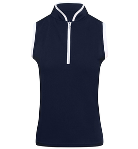 Camiseta sin mangas de golf para mujer, color azul marino, con cuello con cremallera, de secado rápido, UPF 20+, con estampado. - Product Image 5
