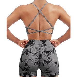 Conjunto de Yoga de Cintura Alta de 2 Piezas, Top Corto y Pantalones Cortos, Spandex/Nylon Sólido de Secado Rápido, Cintura Elástica, Cuello Cuadrado, Tirantes Halter - Product Image 2