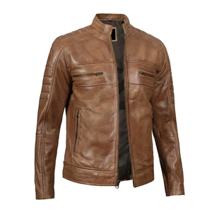 Veste universitaire en cuir véritable enduit, élégante et traditionnelle pour homme, avec col montant et capuche, pour l'automne - Product Image 2