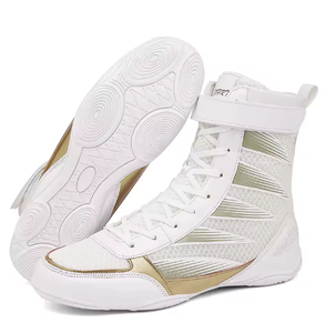 Chaussures de lutte montantes pour hommes, tige en maille blanche, semelle extérieure en caoutchouc, semelle intermédiaire en EVA, baskets d'entraînement de combat pour la salle de sport et la pratique au ring - Product Image 3