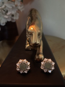 <b>studs</b> earrings in mint carbon stone with gold plated for wedding jewelry party wear handmade 925 <b>silver</b> metal ethnic <b>studs</b> - Product Image 3