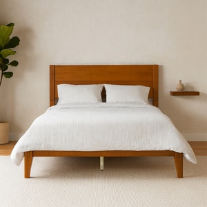 Vietnam-Made Wholesale Queen Size Solid <b>Pine</b> Wood <b>Bed</b> Frame Japanese Joinery Style Minimaliist Design Platform Wooden <b>Bed</b> - Product Image 1